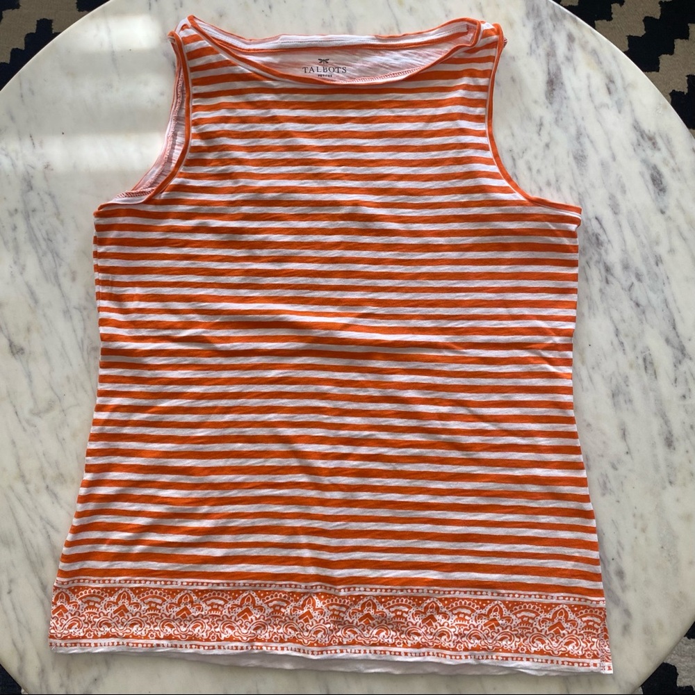Talbots Petite Small Orange Striped Tank Top